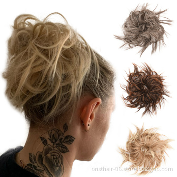 Wholesale Synthetic Chignon Messy Scrunchie Elastic Band Hair Bun Straight Hairpiece Fake Hair High Temperature Fiber Natural